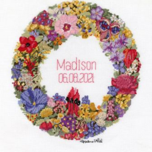 Wildflower Wreath cross stitch kit by Helene Wild 